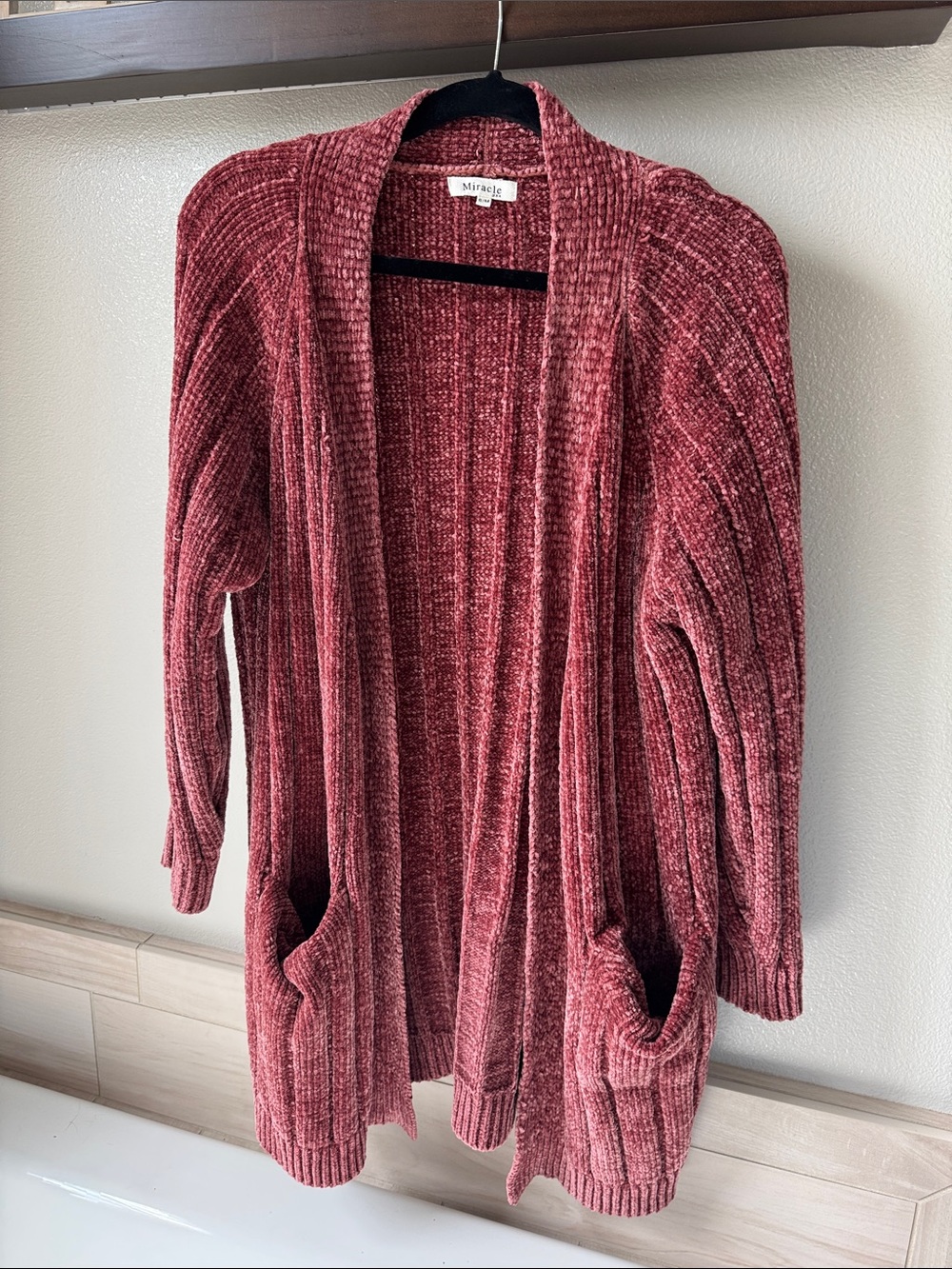 Miracle Ribbed Open-Front Chenille Cardigan in Rose